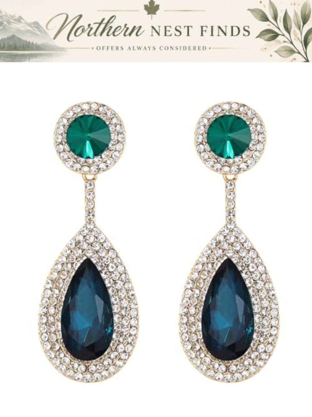 Crystal Teardrop Chandelier Dangle Earrings Wedding Bridal Zinc Alloy
